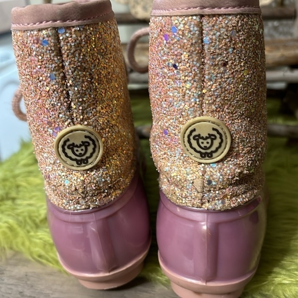 Pre-owned ADRIENNE VITTADINI BAMBINI TODDLER 9 PINK GLITTER DUCK BOOTS - Picture 5 of 15